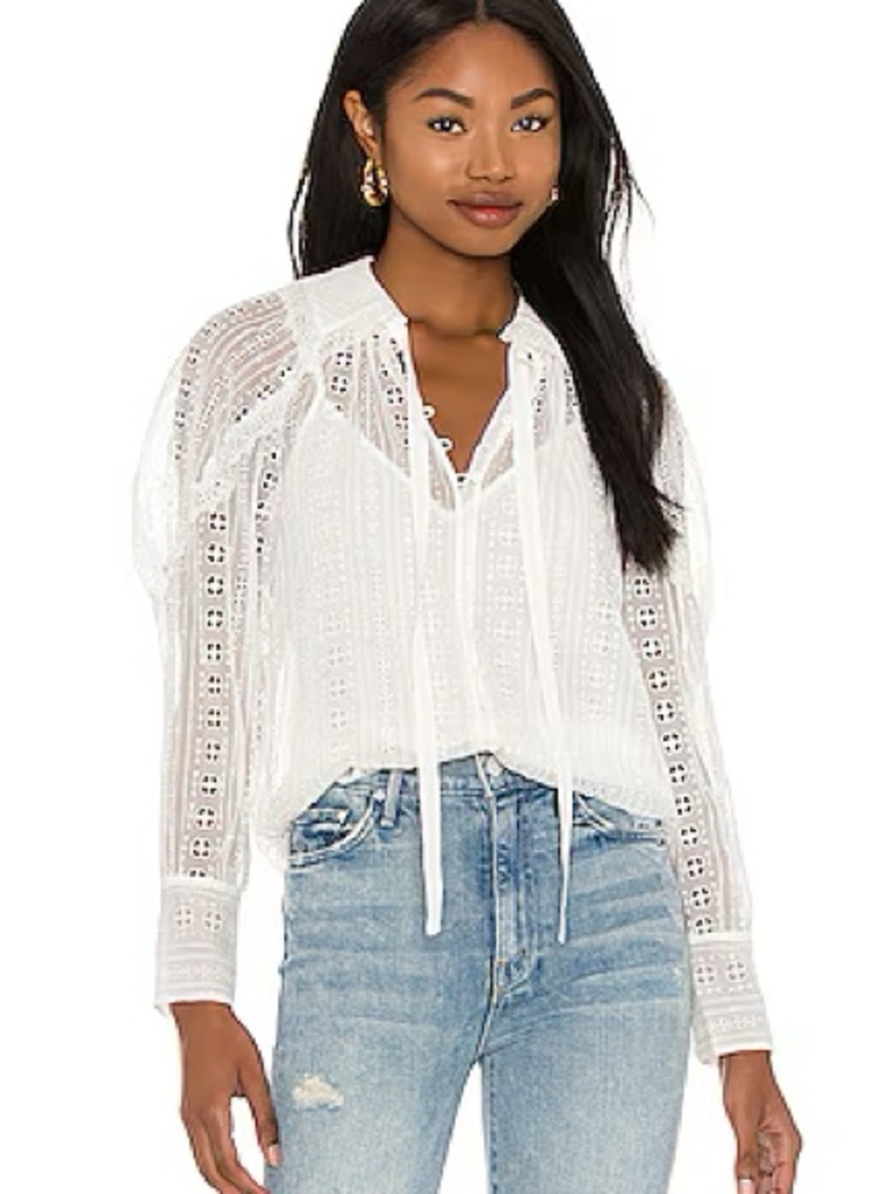 Rebecca Taylor Cream Embroidered Button-Front Blouse L